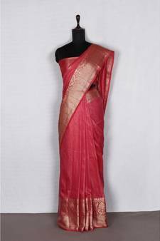 pink Handloom Banarsi Linen Saree with Blouse Piece