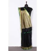 black Handloom Pure Linen Saree with blouse piece