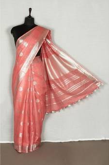 pink Handloom Pure Linen Saree with blouse piece