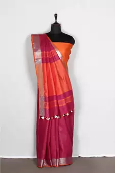 pink Handloom Pure Linen Saree with blouse piece