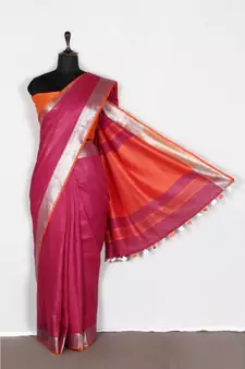 pink Handloom Pure Linen Saree with blouse piece