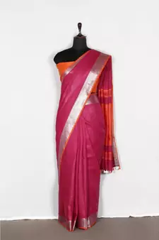 pink Handloom Pure Linen Saree with blouse piece