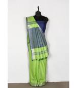 green Handloom Pure Linen Saree with blouse piece