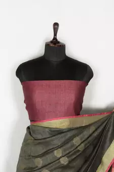 grey Handloom Pure Linen Saree with blouse piece