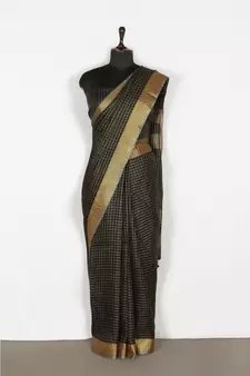 black Handloom Pure Linen Saree with blouse piece