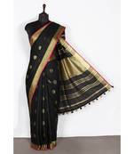 black Handloom Pure Linen Saree with blouse piece