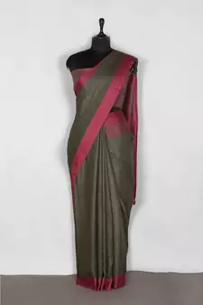 grey Handloom Pure Linen Saree with blouse piece