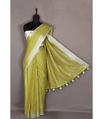 yellow Handloom Pure Linen Saree with blouse piece