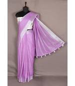 purple Handloom Pure Linen Saree with blouse piece