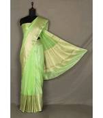 green Handloom Pure Linen Saree with blouse piece