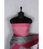 grey Handloom Pure Linen Saree with blouse piece