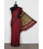 maroon Handloom Pure Linen Saree with blouse piece