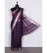 purple Handloom Pure Linen Saree with blouse piece
