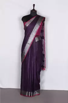 purple Handloom Pure Linen Saree with blouse piece