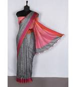 grey Handloom Pure Linen Saree with blouse piece