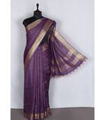 purple Handloom Pure Linen Saree with blouse piece
