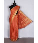 orange Handloom Pure Linen Saree with blouse piece