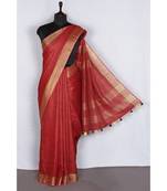 red Handloom Pure Linen Saree with blouse piece