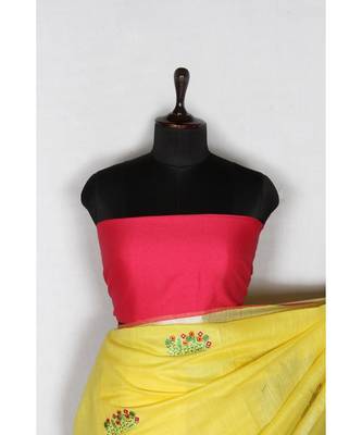 yellow Handloom Pure Linen Saree with embroidery work 2