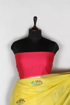 yellow Handloom Pure Linen Saree with embroidery work