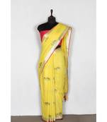 yellow Handloom Pure Linen Saree with embroidery work
