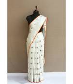 white Handloom Pure Linen Saree with embroidery work