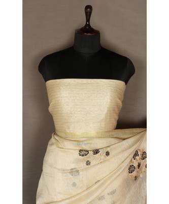 white Handloom Pure Linen Saree with embroidery work 2