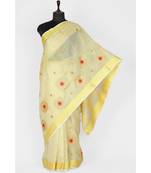 yellow Handloom Pure Linen Saree with embroidery work