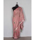 pink Handloom Pure Linen Saree with embroidery work