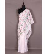 white Handloom Pure Linen Saree with embroidery work