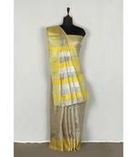 yellow Handloom pure Tissue Linen Saree with blouse piece