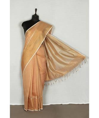 orange Handloom pure Tissue Linen Saree with blouse piece 1