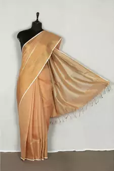 orange Handloom pure Tissue Linen Saree with blouse piece