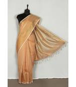 orange Handloom pure Tissue Linen Saree with blouse piece