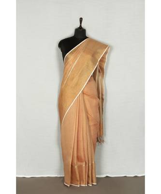orange Handloom pure Tissue Linen Saree with blouse piece 2