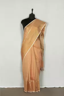 orange Handloom pure Tissue Linen Saree with blouse piece