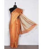 orange Handloom pure Tissue Linen Saree with blouse piece