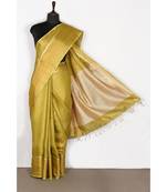 yellow Handloom pure Tissue Linen Saree with blouse piece