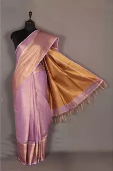 pink Handloom pure Tissue Linen Saree with blouse piece
