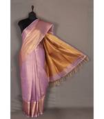 pink Handloom pure Tissue Linen Saree with blouse piece