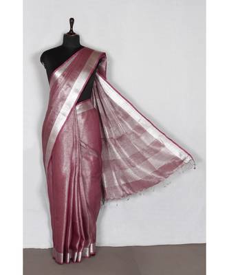 purple Handloom pure Tissue Linen Saree with blouse piece 1
