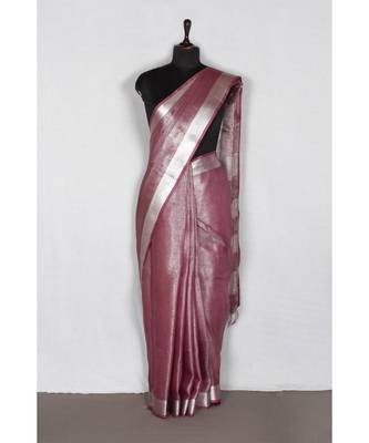 purple Handloom pure Tissue Linen Saree with blouse piece 2