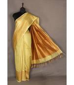 yellow Handloom pure Tissue Linen Saree with blouse piece