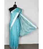 blue Handloom pure Tissue Linen Saree with blouse piece