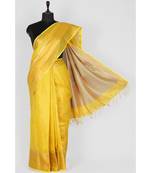 yellow Handloom pure Tissue Linen Saree with blouse piece
