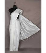 white Handloom pure Tissue Linen Saree with blouse piece