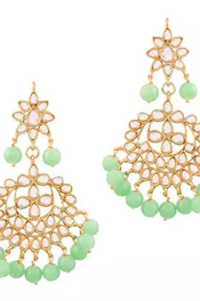 Traditional Kundan Pearl Earrings & Maang Tikka For Women