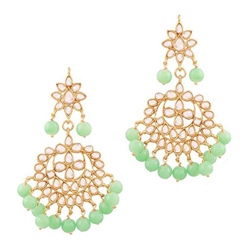 Traditional Kundan Pearl Earrings & Maang Tikka For Women