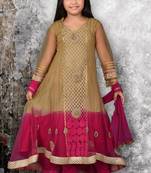 Gold embroidered net girls-top-bottom