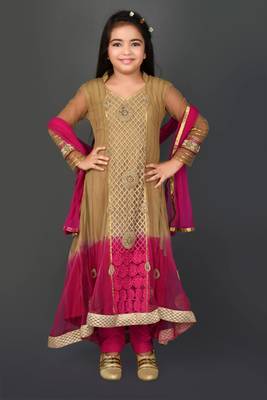 Gold embroidered net girls-top-bottom 2